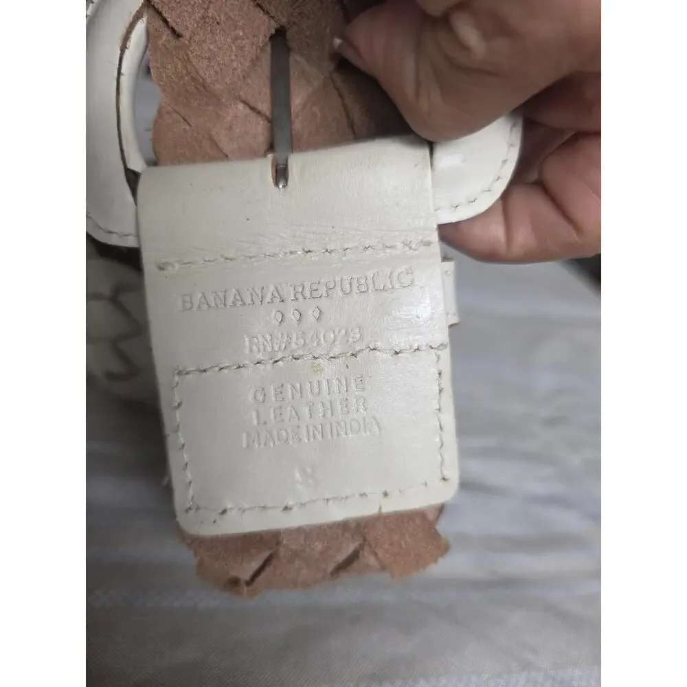 Banana Republic White Woven Briaded Genuine Leather Wide Belt Size Medium
